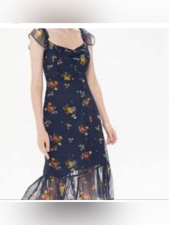 Urban Outfitters Dresses & Skirts - Urban Outfitters Navy Floral Mesh-Trim Midi Dress